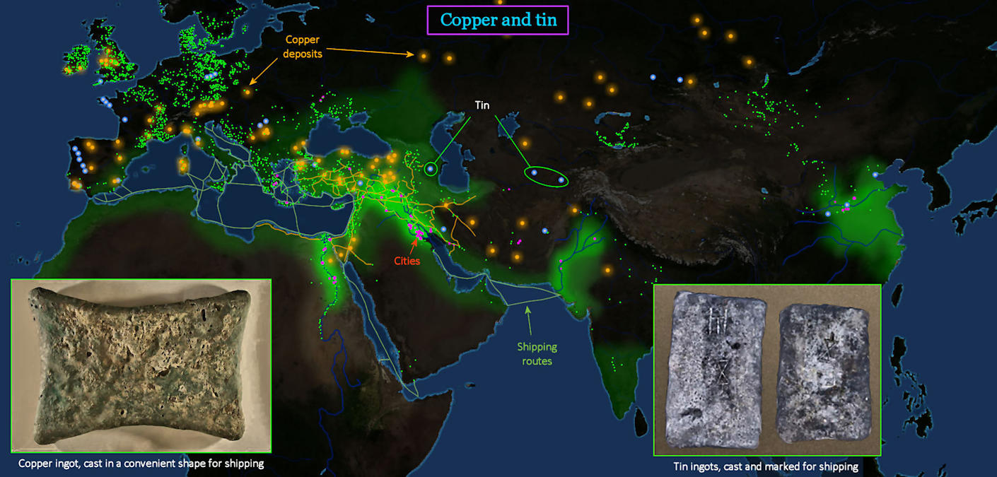 Copper and tin sites, 2000 BC&emsp;map